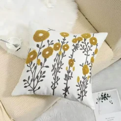 Kissenbezug mit Blumenstickerei - Baumwoll-Canvas-Heimdekor