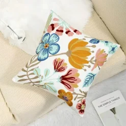 Kissenbezug mit Blumenstickerei 45x45 - Luxus-Canvas-Heimdekor