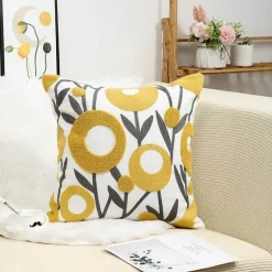 Kissenbezug mit Blumenstickerei 45x45 - Luxus-Canvas-Heimdekor