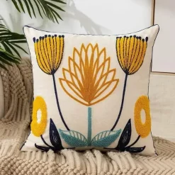 Kissenbezug mit Blumenstickerei 45x45 - Luxus-Canvas-Heimdekor