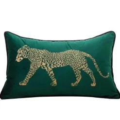 Kissenbezug mit goldener Leopardenstickerei – Luxuriöses Wohnzimmerdekor