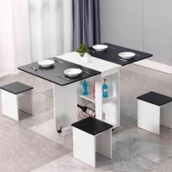 Klappbares Esstisch-Set mit Rollen – Moderne, platzsparende Möbel
