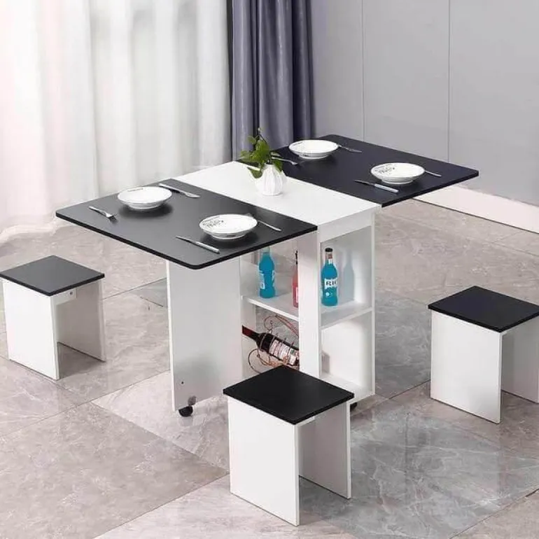 Klappbares Esstisch-Set mit Rollen – Moderne, platzsparende Möbel