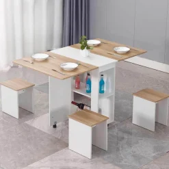 Klappbares Esstisch-Set mit Rollen – Moderne, platzsparende Möbel