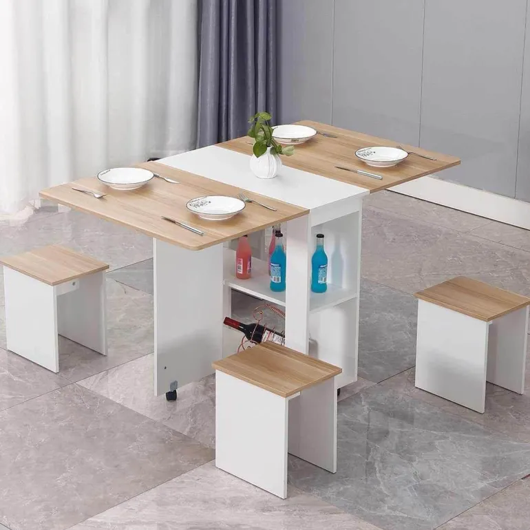 Klappbares Esstisch-Set mit Rollen – Moderne, platzsparende Möbel