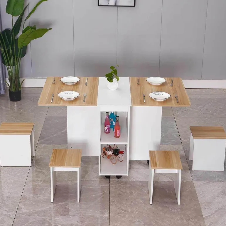 Klappbares Esstisch-Set mit Rollen – Moderne, platzsparende Möbel