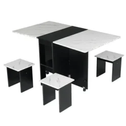 Klappbares Esstisch-Set mit Rollen – Moderne, platzsparende Möbel