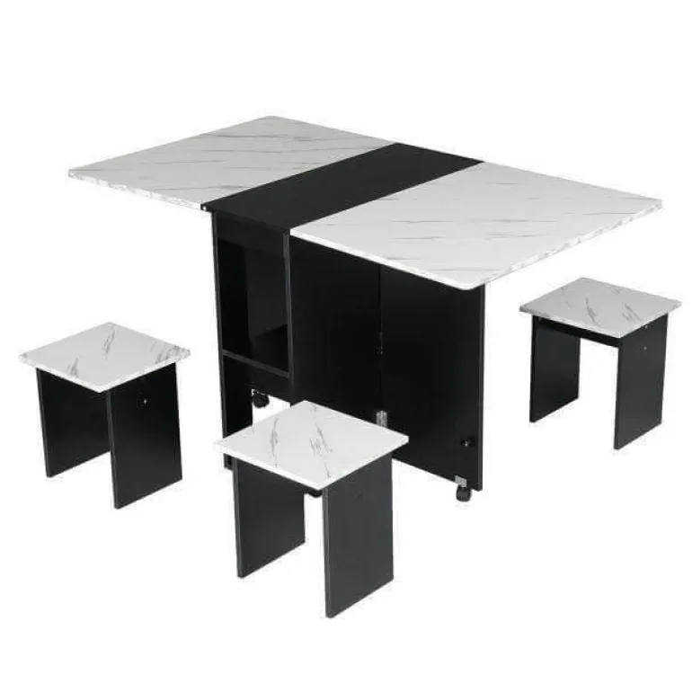 Klappbares Esstisch-Set mit Rollen – Moderne, platzsparende Möbel