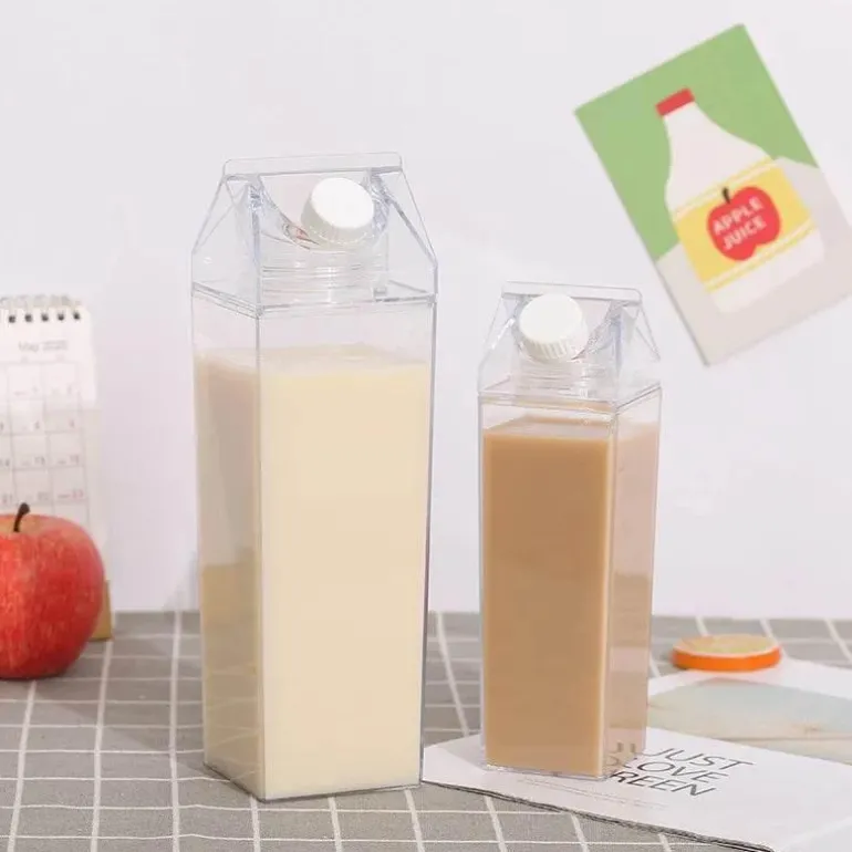 Klare Milchkarton-Wasserflasche - Tragbarer Plastikbecher für Saft und Tee