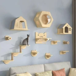 Kletterturm für Katzenwände aus Holz – Katzenmöbelplattform