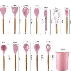 Kochutensilien-Set aus Silikon – Küchenutensilien in Lebensmittelqualität mit Holzgriff