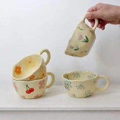 Koreanische Keramik-Blumentasse - Handgeknöpfte Kaffee- und Teetasse