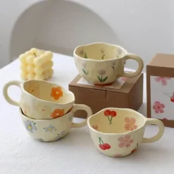 Koreanische Keramik-Blumentasse - Handgeknöpfte Kaffee- und Teetasse