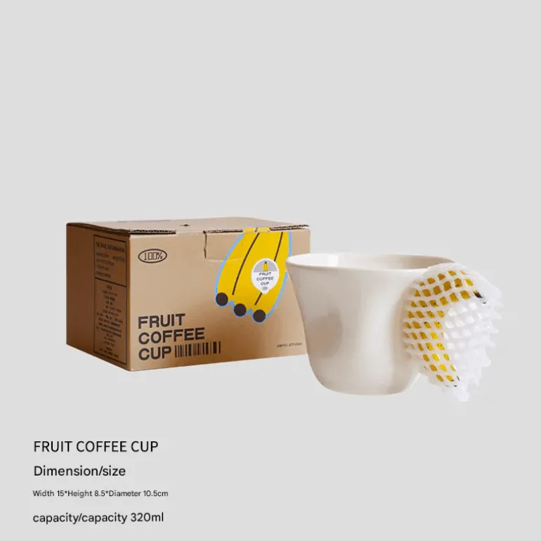 Kreative 3D-Kaffeetasse – Bananen-Apfel-Griffdesign
