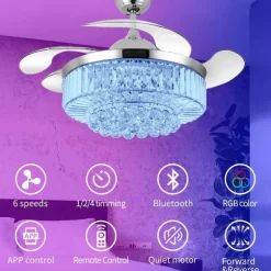 Kristall-LED-Deckenventilatorlampe mit Bluetooth-Lautsprecher – Melody Glow