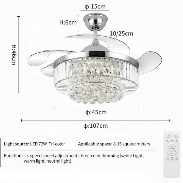 Kristall-LED-Deckenventilatorlampe mit Bluetooth-Lautsprecher – Melody Glow