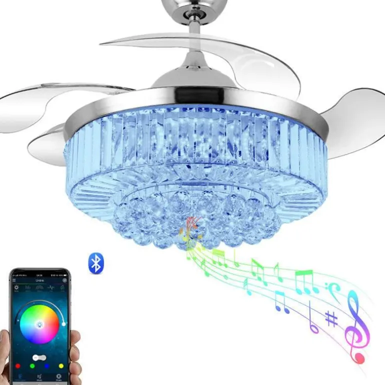 Kristall-LED-Deckenventilatorlampe mit Bluetooth-Lautsprecher – Melody Glow
