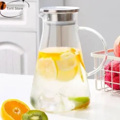 Krug aus Borosilikatglas – großer hitzebeständiger Krug mit Edelstahldeckel