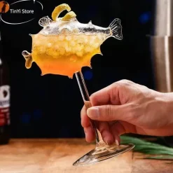 Kugelfisch-Cocktailglas – Transparenter Molekularweinkelch mit Strohhalm