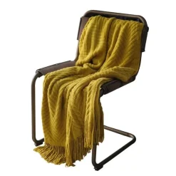 Kuschelige Tweed-Strickdecke – Überwurf mit Quasten für Sofa oder Bett