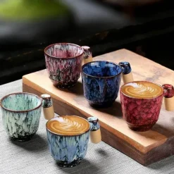 Latte-Tasse aus Keramik – Stilvolle Kaffee-/Teetasse mit Holzgriff