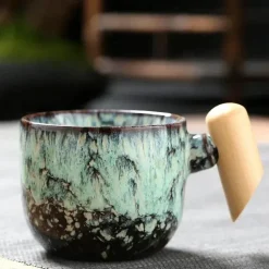 Latte-Tasse aus Keramik – Stilvolle Kaffee-/Teetasse mit Holzgriff