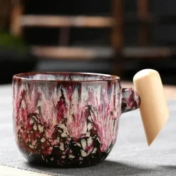 Latte-Tasse aus Keramik – Stilvolle Kaffee-/Teetasse mit Holzgriff