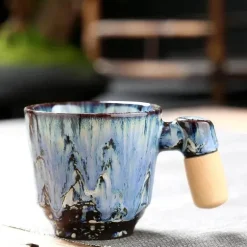 Latte-Tasse aus Keramik – Stilvolle Kaffee-/Teetasse mit Holzgriff