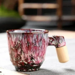 Latte-Tasse aus Keramik – Stilvolle Kaffee-/Teetasse mit Holzgriff