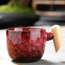 Latte-Tasse aus Keramik – Stilvolle Kaffee-/Teetasse mit Holzgriff