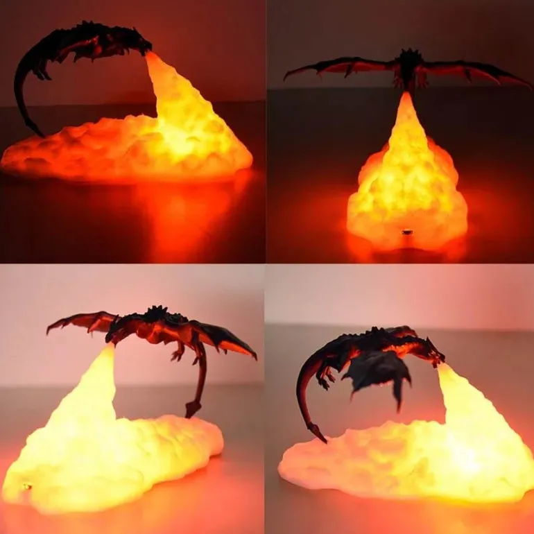 LED Dragon Night Lamp - 3D Printed Decorative Fire Light