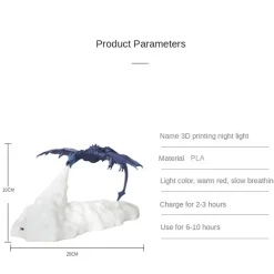 LED Dragon Night Lamp - 3D Printed Decorative Fire Light