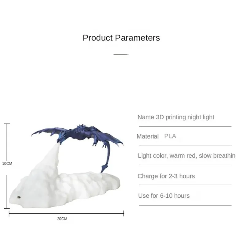 LED Dragon Night Lamp - 3D Printed Decorative Fire Light