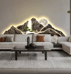 LED-Berg-Leinwandkunst - Majestätische Gipfel Wanddekoration