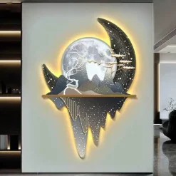 LED-Leinwandkunst – Mystisches Mondlicht-Walddekor