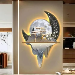 LED-Leinwandkunst – Mystisches Mondlicht-Walddekor