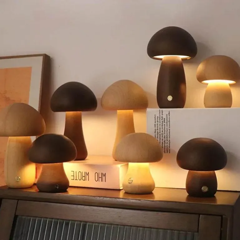LED-Nachtlampe aus Holzpilz – Touch-Schalter-Design