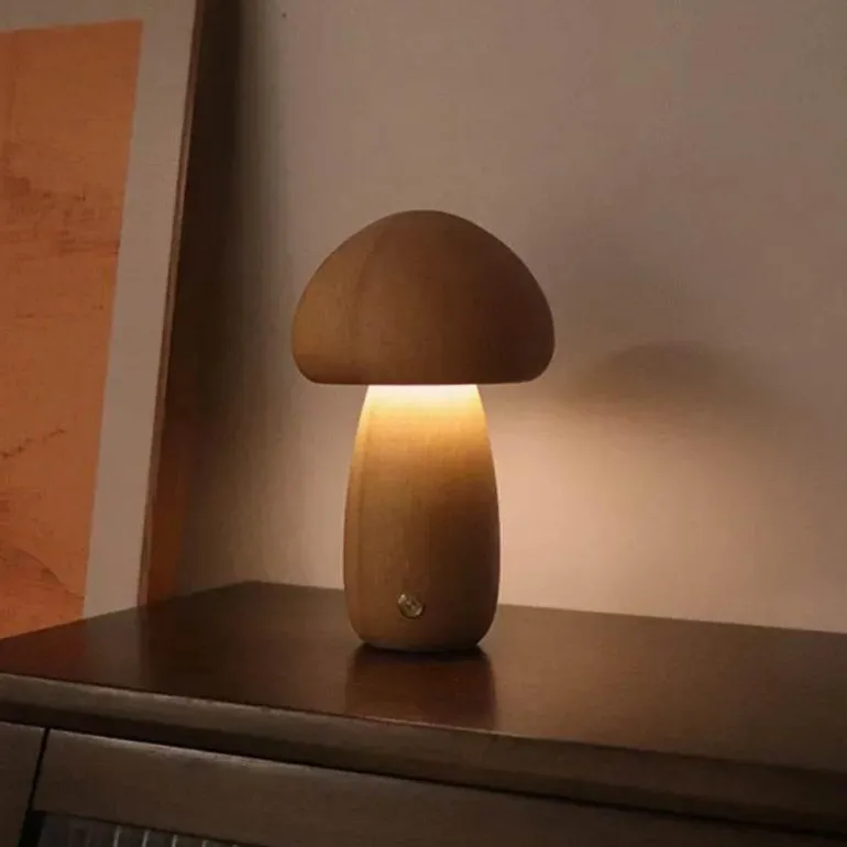 LED-Nachtlampe aus Holzpilz – Touch-Schalter-Design
