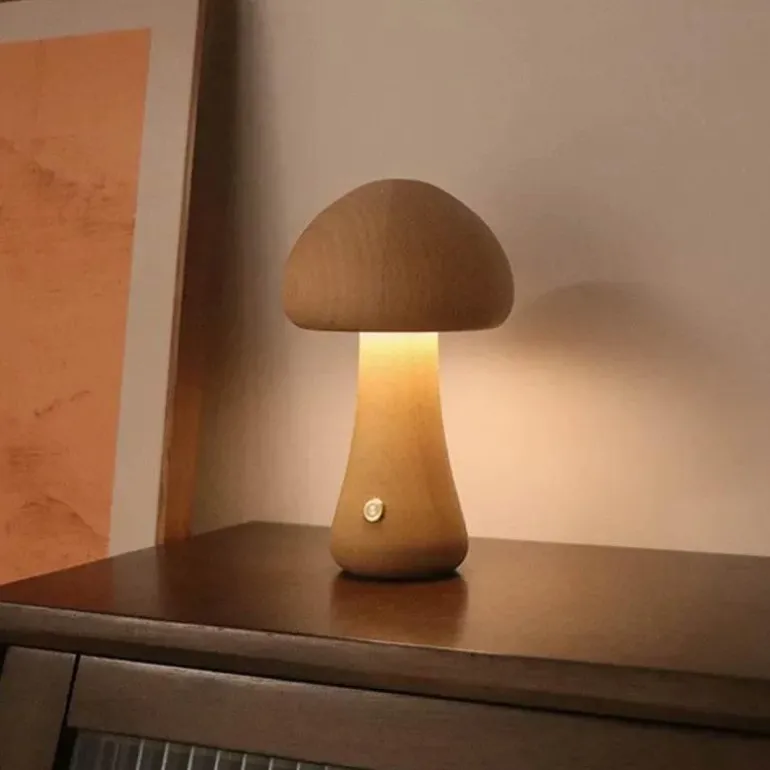 LED-Nachtlampe aus Holzpilz – Touch-Schalter-Design