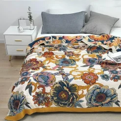 Leichte Baumwoll-Überwurfdecke mit Blumenmuster – Sommer-Wohndeko