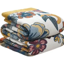 Leichte Baumwoll-Überwurfdecke mit Blumenmuster – Sommer-Wohndeko