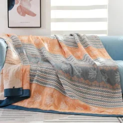 Leichte Baumwollgazedecke mit Streifen - Sommer-Reisehandtuchdecke