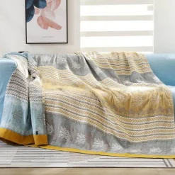 Leichte Baumwollgazedecke mit Streifen - Sommer-Reisehandtuchdecke