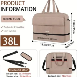 Leichte Reisetasche – Reisetasche mit großem Fassungsvermögen und abnehmbarem Riemen