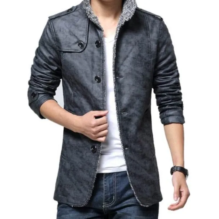 Leichter Windbreaker-Mantel aus Leder für Herren – Stilvolle lange Jacke