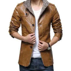 Leichter Windbreaker-Mantel aus Leder für Herren – Stilvolle lange Jacke