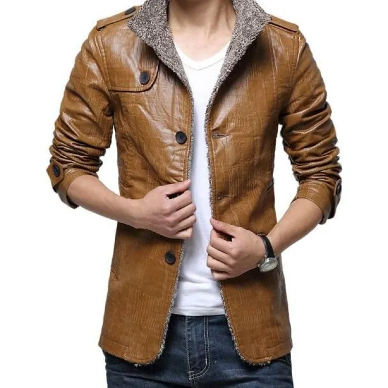 Leichter Windbreaker-Mantel aus Leder für Herren – Stilvolle lange Jacke