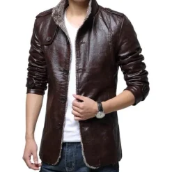 Leichter Windbreaker-Mantel aus Leder für Herren – Stilvolle lange Jacke