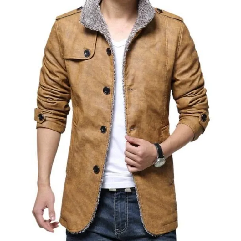 Leichter Windbreaker-Mantel aus Leder für Herren – Stilvolle lange Jacke