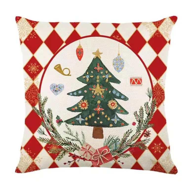 Leinen Frohe Weihnachten Kissenbezug 45x45cm Wurfkissenbezug